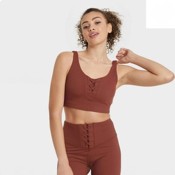 Women's JoyLab Brown Workout Bra Top (large) & Bike Shorts (medium) - Picture 1 of 8